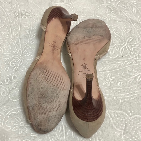 Ann Taylor Tan & Cream Color Peep Toe Heels - Picture 6 of 6